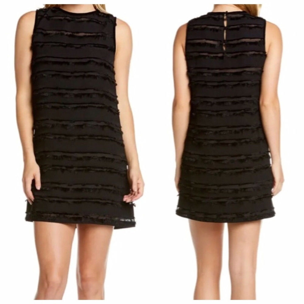 Black Mini Dress with Fringe Stripe